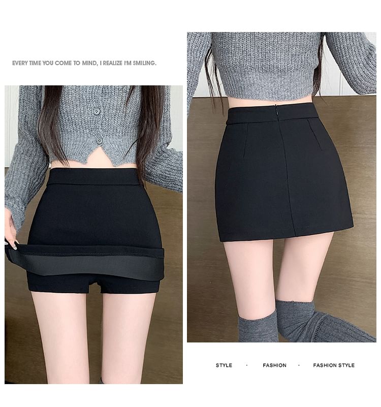 High Waist Plain Slit Mini Skort SpreePicky