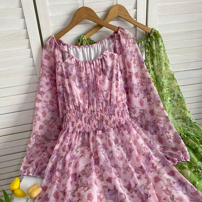 Long-Sleeve Scoop Neck Floral Maxi A-Line Dress mySite