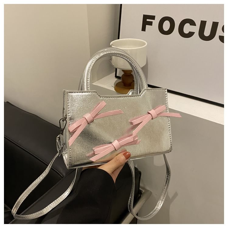 Ribbon Faux Leather Crossbody Bag SpreePicky