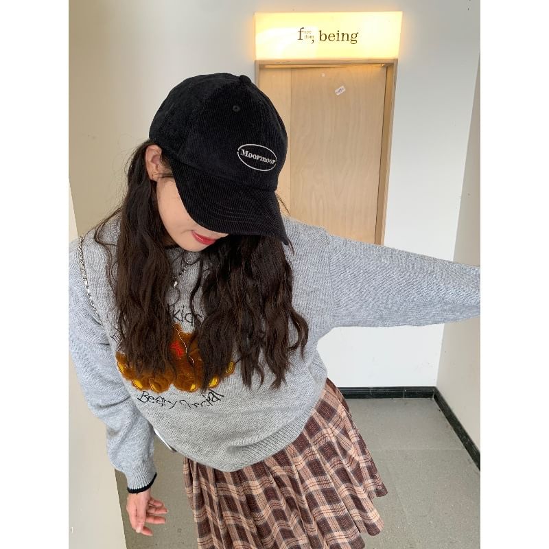 Lettering Embroidered Corduroy Baseball Cap SpreePicky