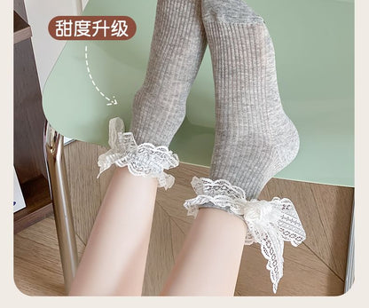 Plain Lace Ruffle Bow Socks / Set SpreePicky