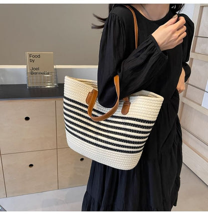 Striped Woven Tote Bag SpreePicky