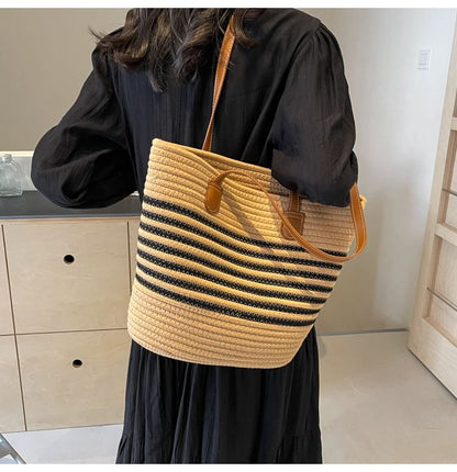 Striped Woven Tote Bag SpreePicky