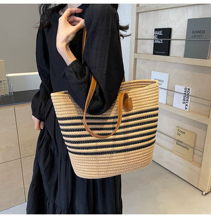 Striped Woven Tote Bag SpreePicky