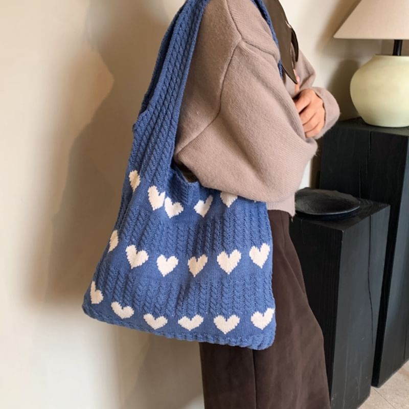 Heart Jacquard Knit Tote Bag SpreePicky