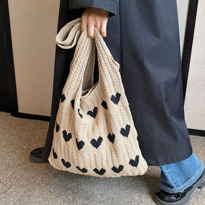 Heart Jacquard Knit Tote Bag SpreePicky