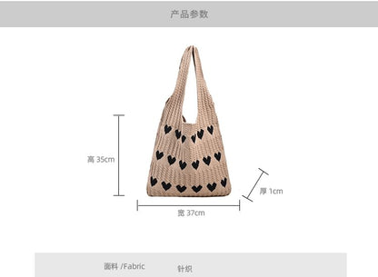 Heart Jacquard Knit Tote Bag SpreePicky