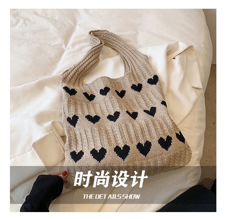 Heart Jacquard Knit Tote Bag SpreePicky