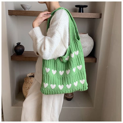 Heart Jacquard Knit Tote Bag SpreePicky