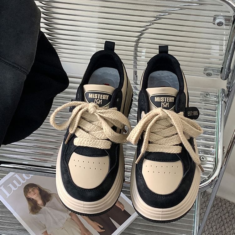 Two Tone Lettering Platform Sneakers mySite