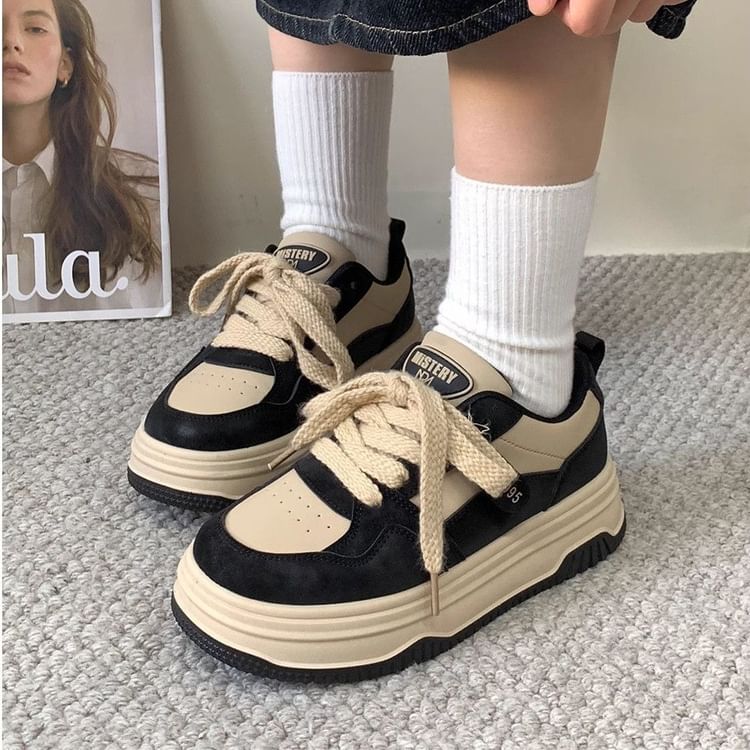 Two Tone Lettering Platform Sneakers mySite