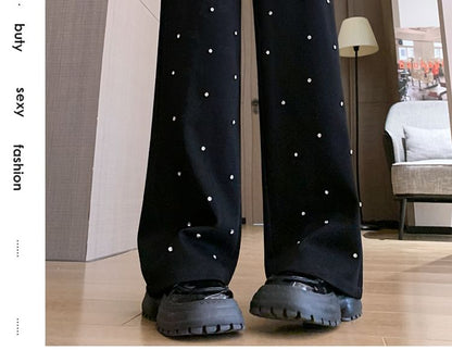 High Waist Rhinestone Wide Leg Pants SpreePicky