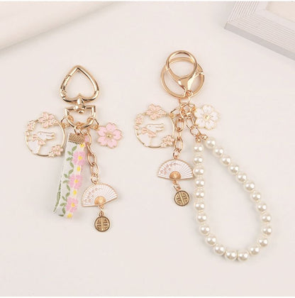 Rabbit Sakura Strap / Faux Pearl Bag Charm Keyring (Various Designs) SpreePicky