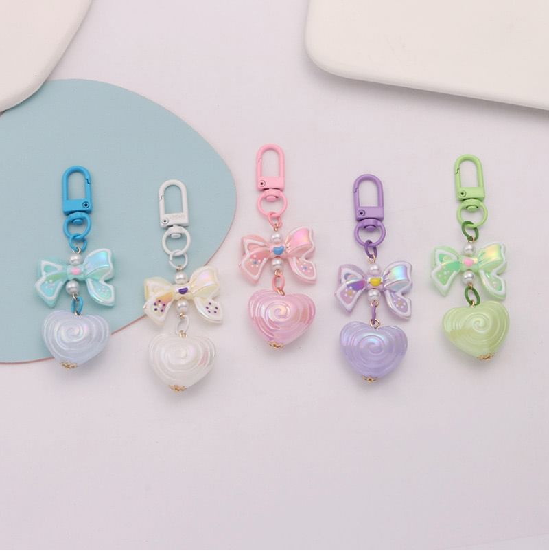 Bow Heart Acrylic Bag Charm Keyring (Various Designs) SpreePicky