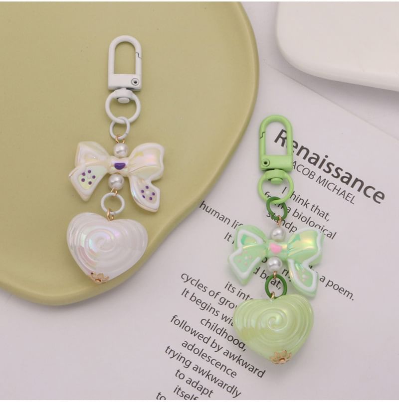 Bow Heart Acrylic Bag Charm Keyring (Various Designs) SpreePicky