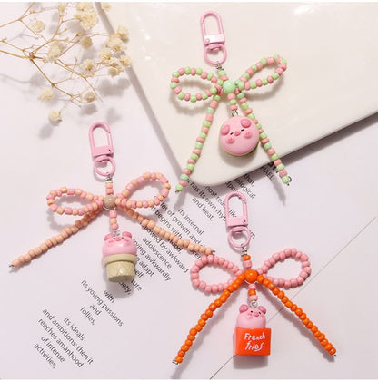 Pig Bow Bead Resin Bag Charm Keyring (Various Designs) SpreePicky