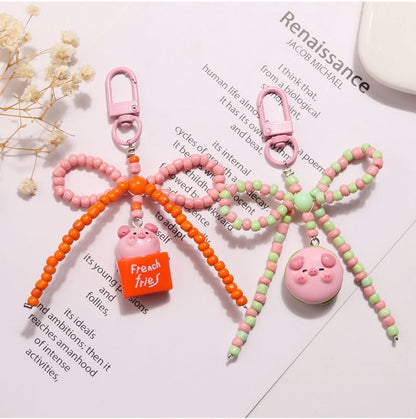 Pig Bow Bead Resin Bag Charm Keyring (Various Designs) SpreePicky