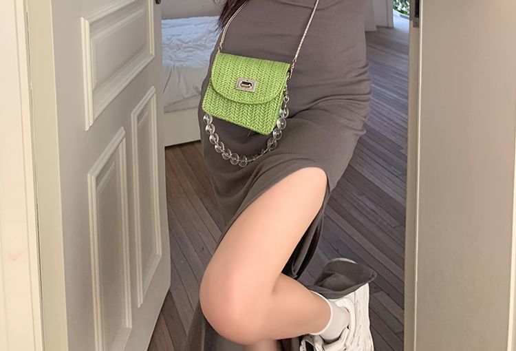 Strap Scoop Plain Mermaid Open Neck Back Dress Slit Spaghetti Midi FashionChic