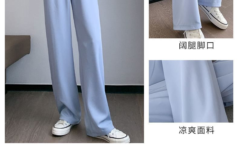 Pants Designs) Leg Plain Waist (Various Elastic Straight FashionChic