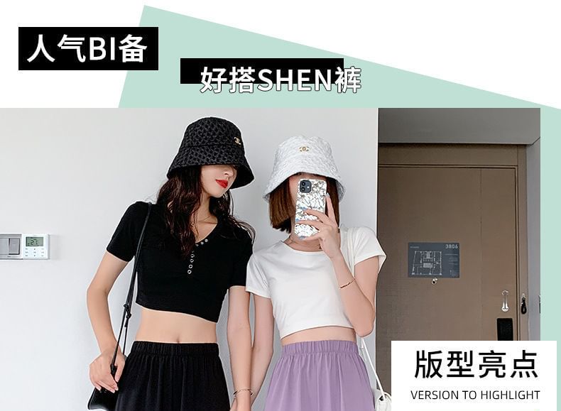 Pants Designs) Leg Plain Waist (Various Elastic Straight FashionChic