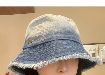 Gradient Washed Frayed Denim Bucket Hat SpreePicky