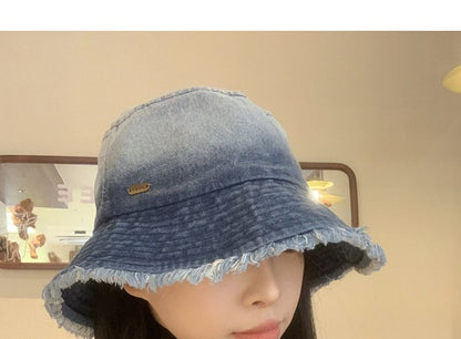 Gradient Washed Frayed Denim Bucket Hat SpreePicky