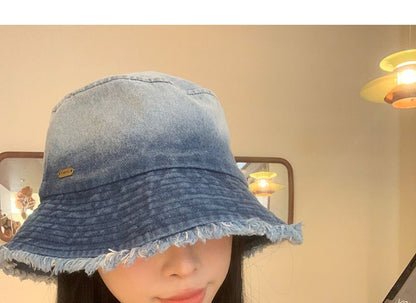 Gradient Washed Frayed Denim Bucket Hat SpreePicky