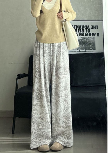 Ink Painting Print High Rise Elastic Waist Wide Leg Sweatpants SpreePicky