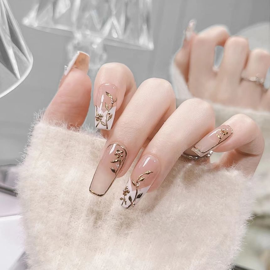 Floral Metallic Press On Nail SpreePicky