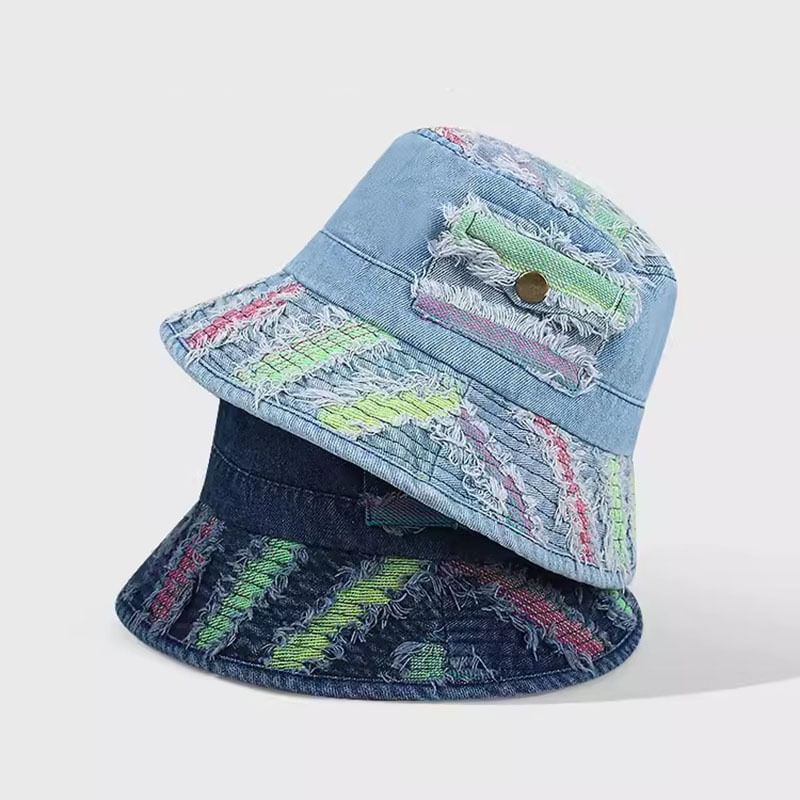 Washed Distressed Denim Bucket Hat / Beret SpreePicky