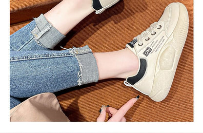 Platform Two Tone Lettering Print Lace-Up Sneakers SpreePicky