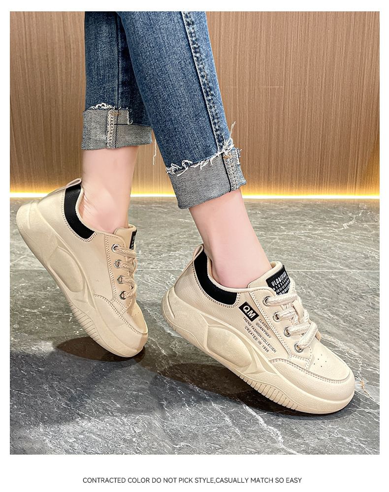 Platform Two Tone Lettering Print Lace-Up Sneakers SpreePicky