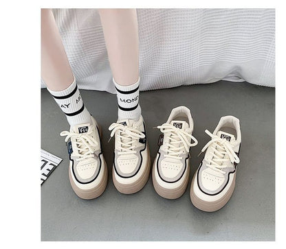 Platform Color Block Applique Faux Leather Lace-Up Sneakers SpreePicky