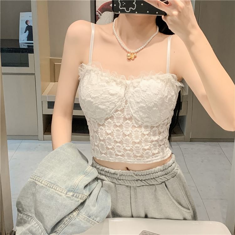 Floral Lace Trim Cropped Camisole SpreePicky