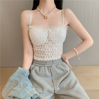 Floral Lace Trim Cropped Camisole SpreePicky