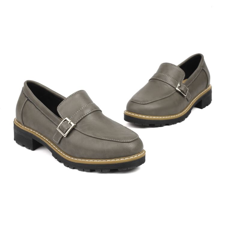 Platform Plain Buckled Faux Leather Shoes SpreePicky