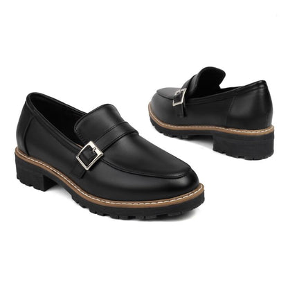 Platform Plain Buckled Faux Leather Shoes SpreePicky