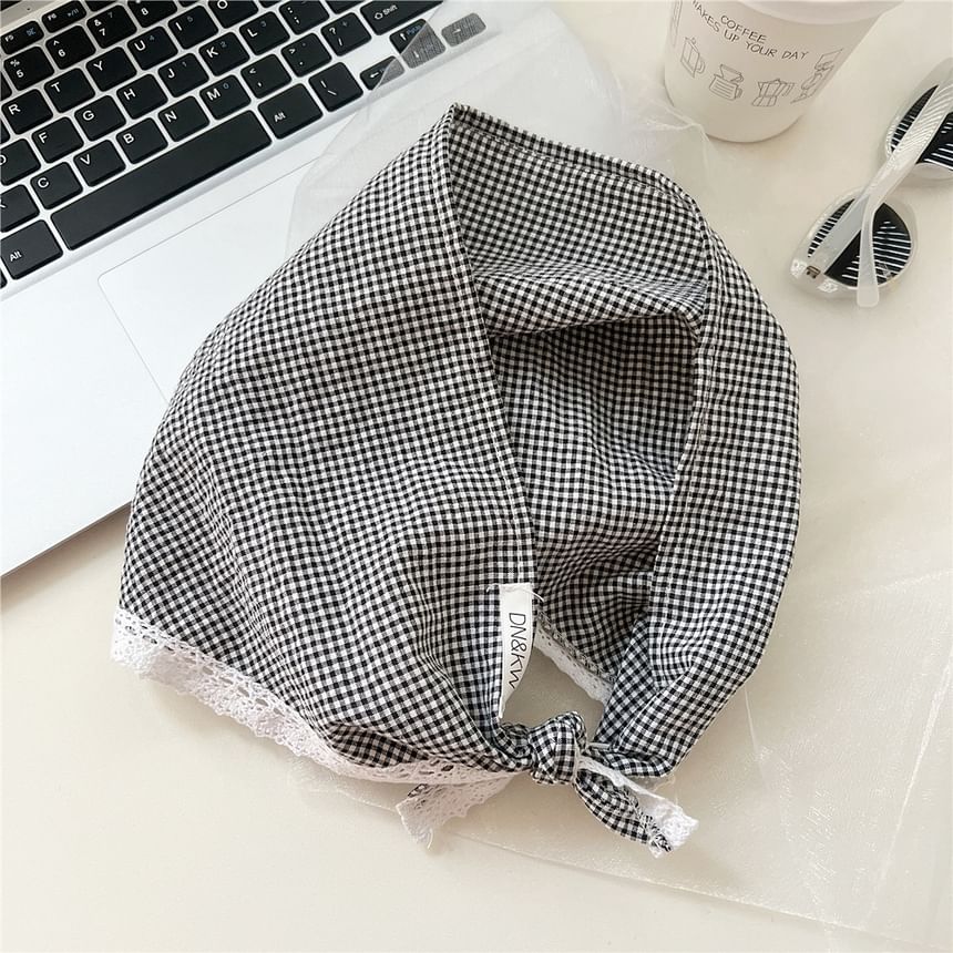 Gingham Lace Trim Headkerchief SpreePicky