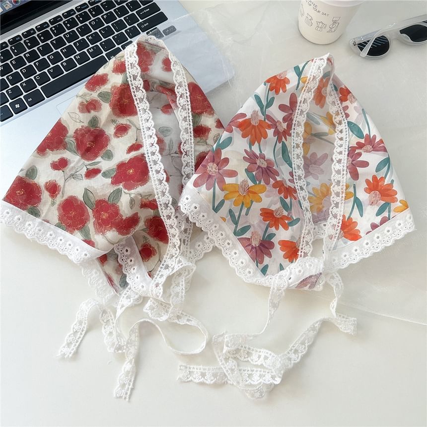 Print Lace Trim Headkerchief SpreePicky