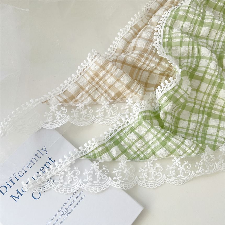 Plaid Lace Trim Headkerchief SpreePicky