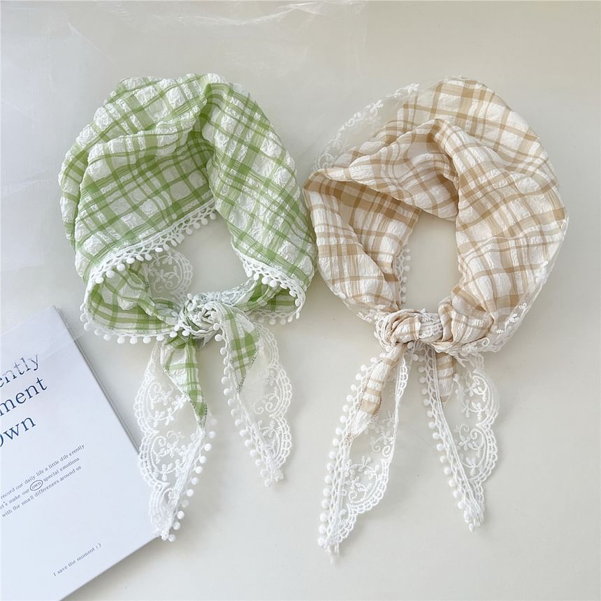 Plaid Lace Trim Headkerchief SpreePicky