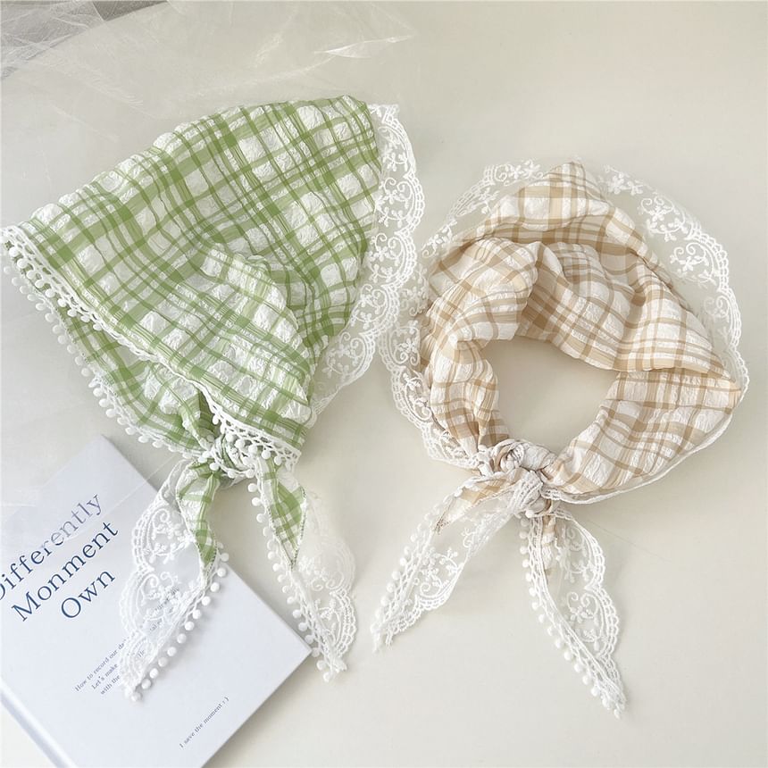 Plaid Lace Trim Headkerchief SpreePicky