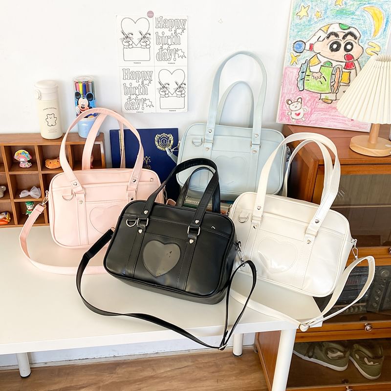 Faux Leather Heart Applique Crossbody Bag mySite