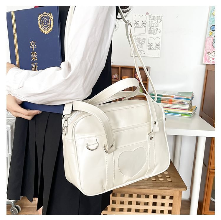 Faux Leather Heart Applique Crossbody Bag mySite