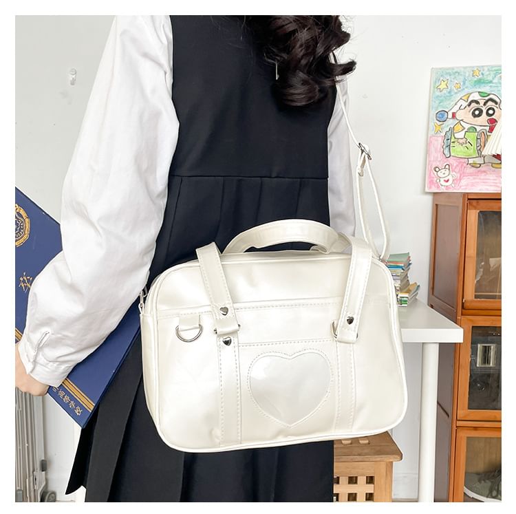 Faux Leather Heart Applique Crossbody Bag mySite