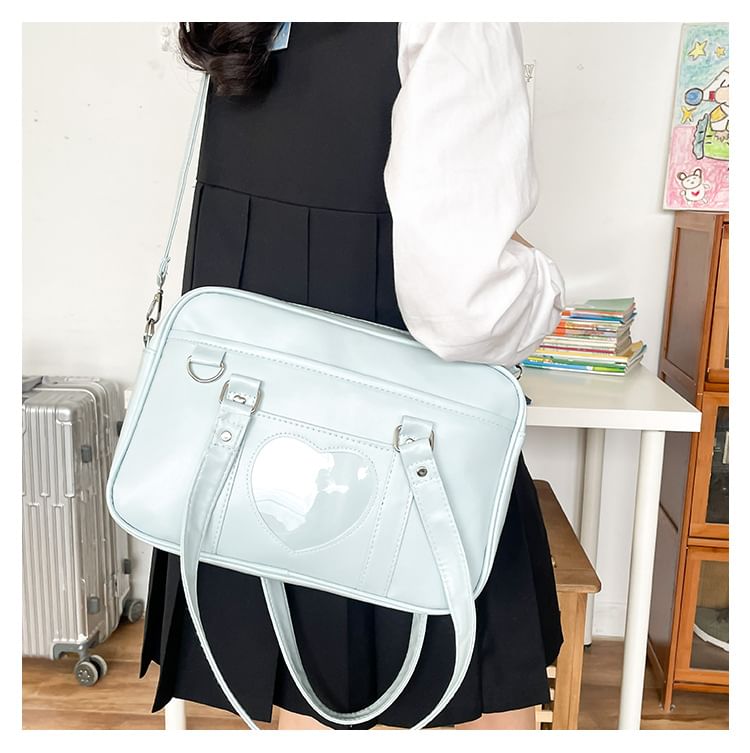 Faux Leather Heart Applique Crossbody Bag mySite