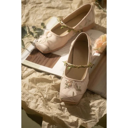 Square-Toe Floral Embroidered Mary Jane Shoes mySite