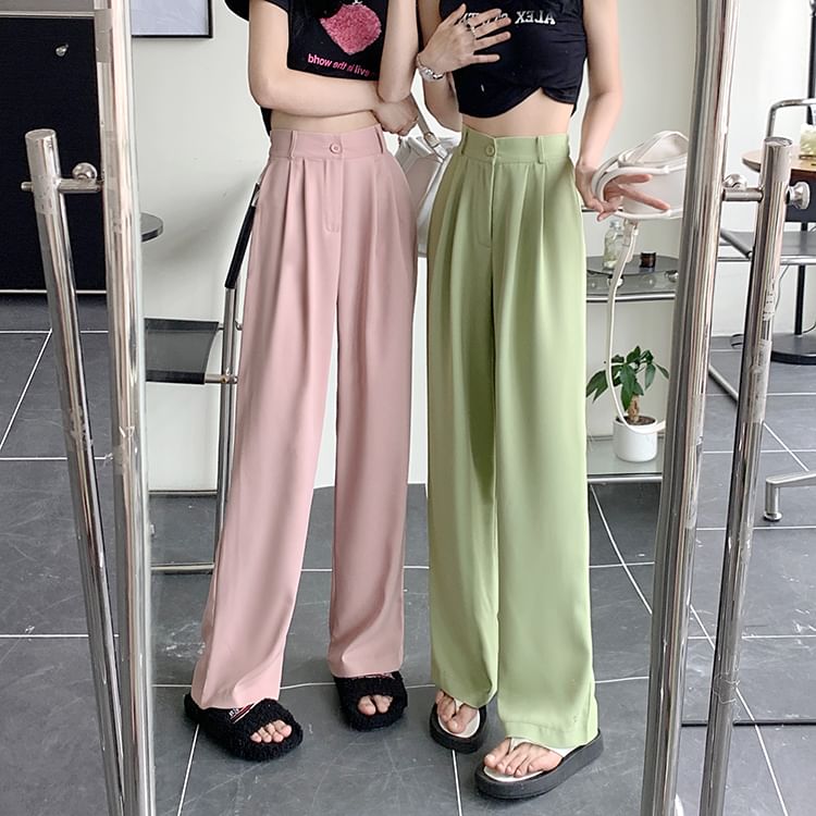 High Waist Plain Loose Fit Dress Pants SpreePicky