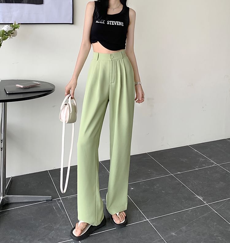 High Waist Plain Loose Fit Dress Pants SpreePicky