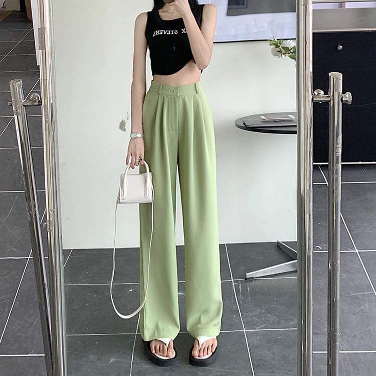 High Waist Plain Loose Fit Dress Pants SpreePicky